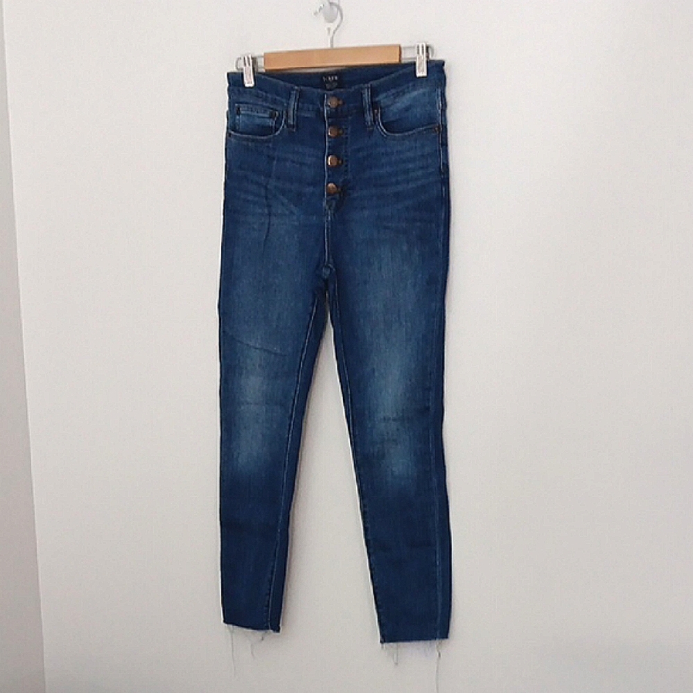 J.‎ Crew Jeans Women's Size 28 High Rise Skinny Blue Denim Button Fly Raw Hem